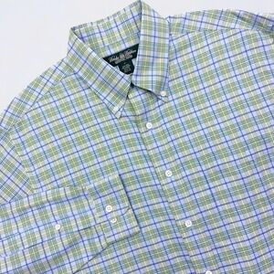 Brooks Brothers Country Club Shirt Men's Medium Blue Green Plaid Button Down